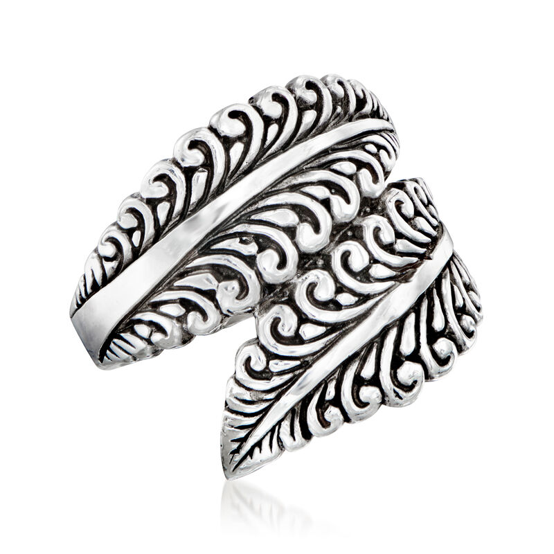 Sterling Silver Bali-Style Leaf Bypass Ring image number 3