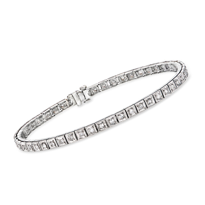 C. 1950 Vintage 1.00 ct. t.w. Diamond Line Bracelet in 14kt White Gold image number 0