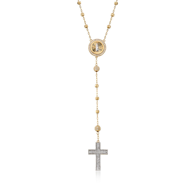2.80 ct. t.w. CZ St. Mary Rosary Bead Station Necklace in 14kt Gold Over Sterling. 30&quot; image number 1