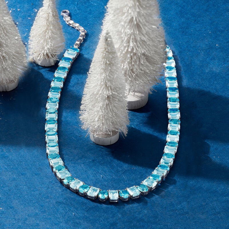 85.00 ct. t.w. Swiss and Sky Blue Topaz Necklace in Sterling Silver. 18&quot; image number 2