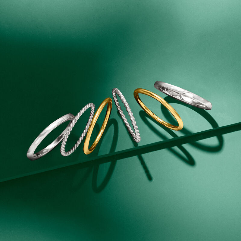 Two-Tone Sterling Silver Jewelry Set: Six Stackable Rings image number 4