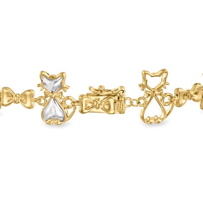 Sterling Silver and 18kt Gold Over Sterling Cat Bow Bracelet