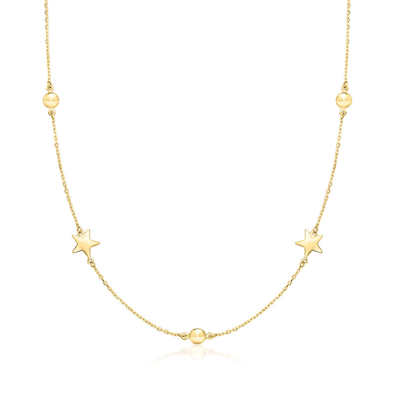 10kt Yellow Gold Bead and Star Station Necklace. 16&quot; image number 0