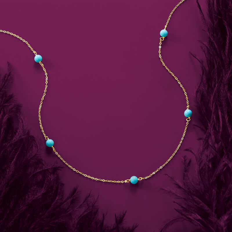 Italian 4mm Turquoise Bead Station Necklace in 14kt Yellow Gold image number 3