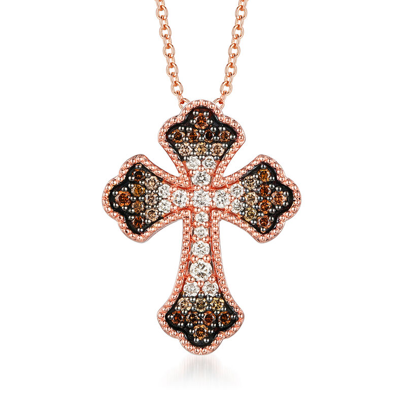Le Vian &quot;Ombre&quot; .55 ct. t.w. Chocolate Ombre Diamond Cross Pendant Necklace in 14kt Strawberry Gold  image number 1