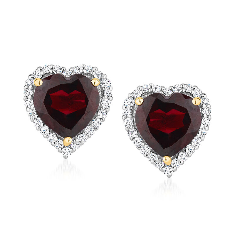 5.00 ct. t.w. Garnet Heart Earrings with .40 ct. t.w. White Topaz in 18kt Gold Over Sterling  image number 0
