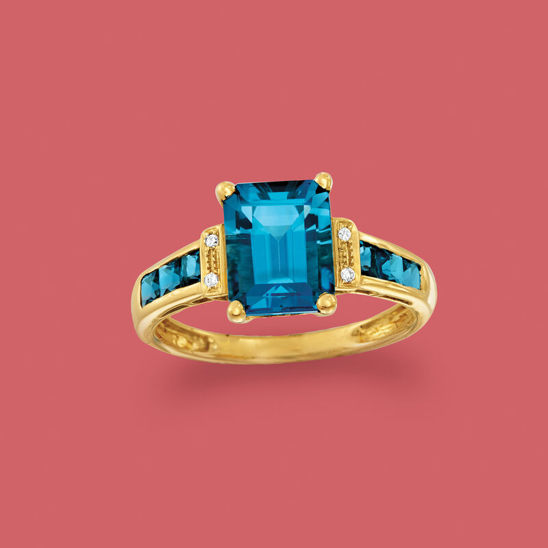 3.00 ct. t.w. London Blue Topaz Ring with Diamonds in 14kt Yellow Gold image number 3