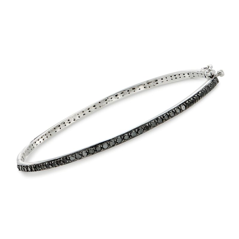 1.00 ct. t.w. Black Diamond Bangle Bracelet in Sterling Silver. 8&quot; image number 0