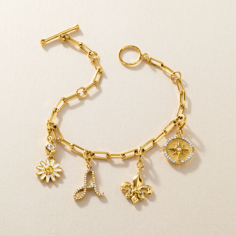 Birthstone Flower Charm with Enamel in 18kt Gold Over Sterling image number 4