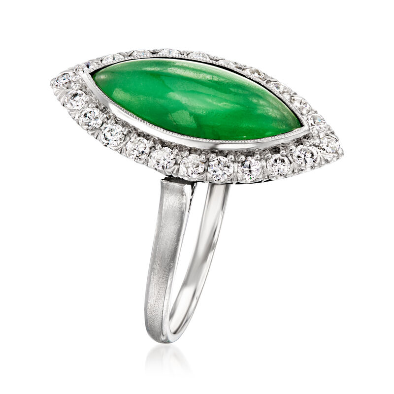 C. 1960 Vintage Jade and .55 ct. t.w. Diamond Marquise Ring in Platinum. Size 5.5 image number 2