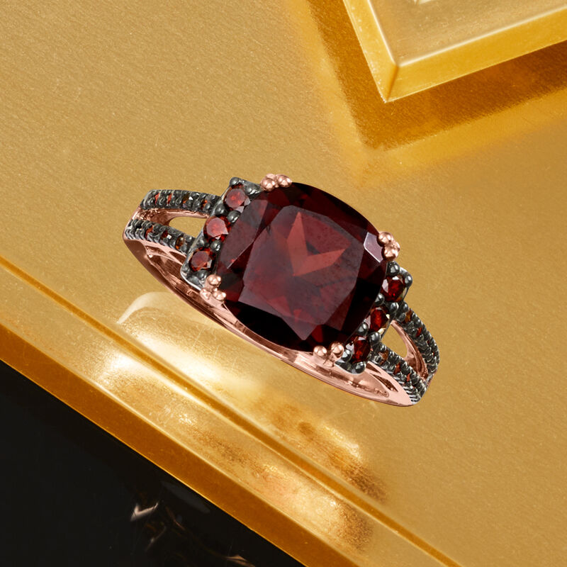 4.00 Carat Garnet and .31 ct. t.w. Red Diamond Ring in 14kt Rose Gold image number 4