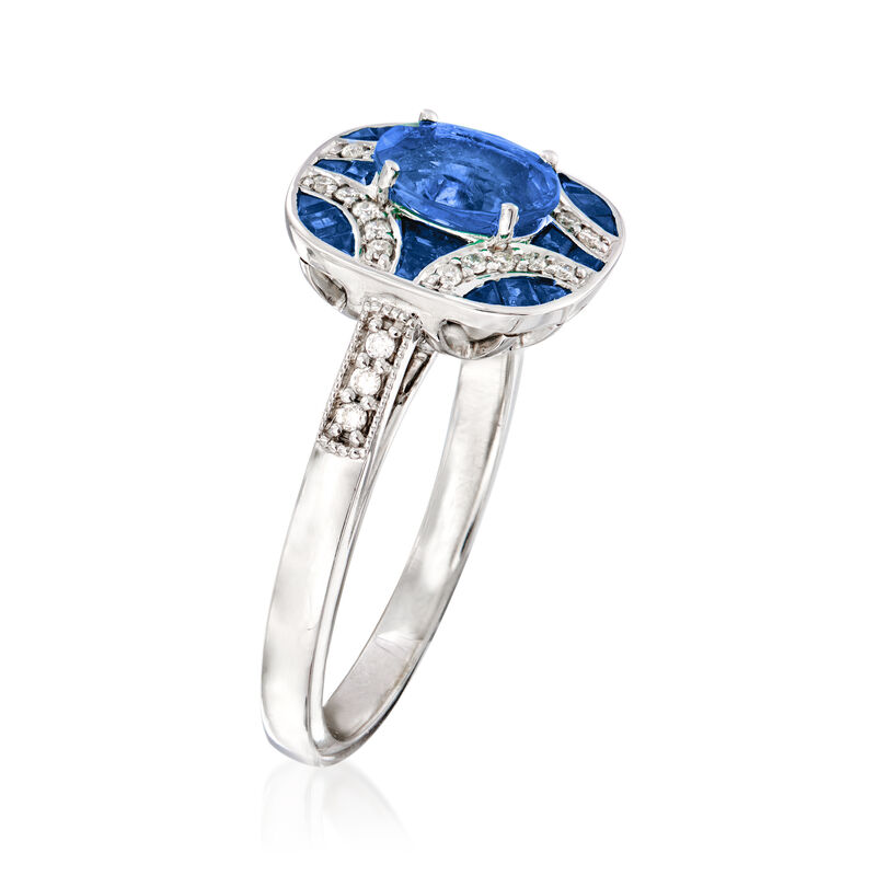 1.40 ct. t.w. Sapphire and .13 ct. t.w. Diamond Ring in 14kt White Gold. Size 7 image number 2