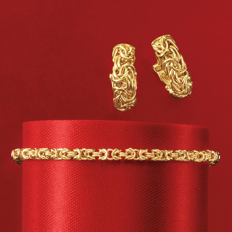 14kt Yellow Gold Byzantine Hoop Earrings image number 2
