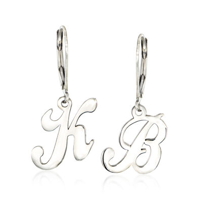 Sterling Silver Script Initial Drop Earrings