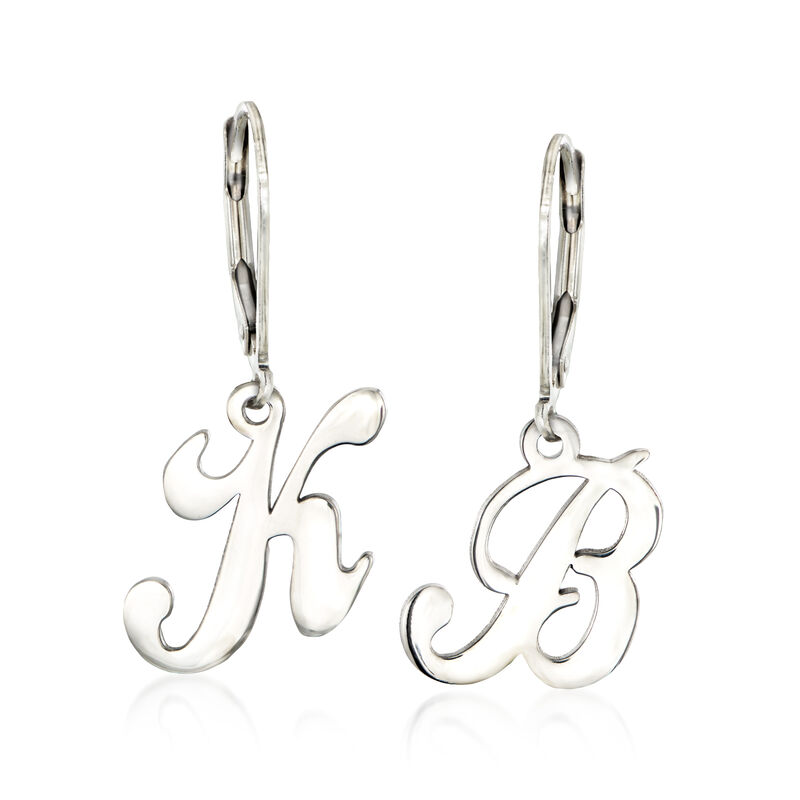 Sterling Silver Script Initial Drop Earrings  image number 0