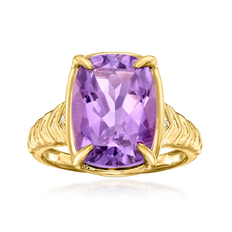 5.25 Carat Amethyst Ring with Lab-Grown Diamonds in 18kt Gold Over Sterling image number 0