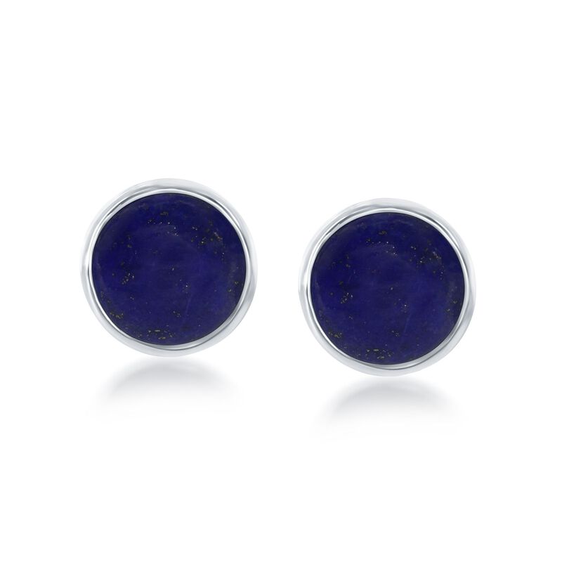 10mm Bezel-Set Lapis Stud Earrings in Sterling Silver image number 0