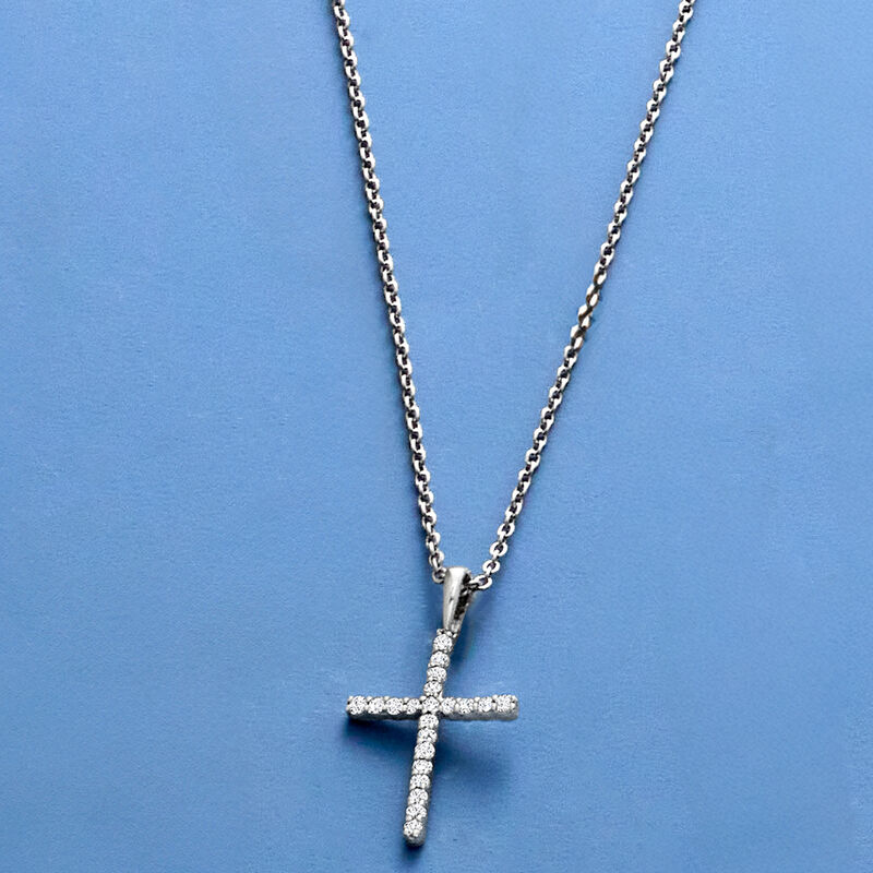 Diamond Cross Pendant Necklace in Sterling Silver. 16&quot; image number 3
