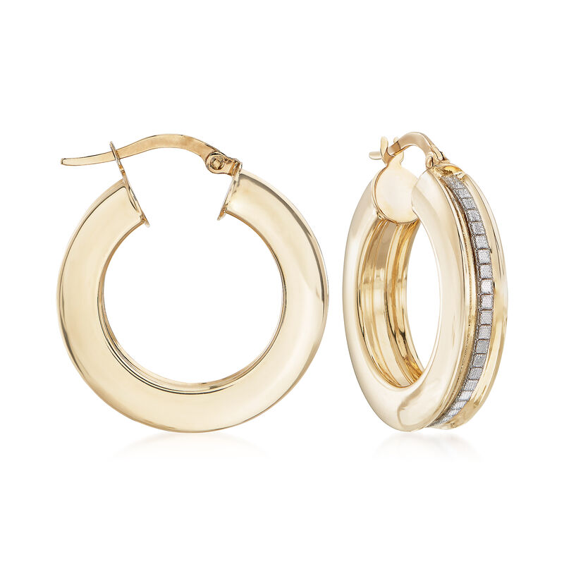 Italian Hoop Earrings with Glitter in 14kt Yellow Gold. 1&quot; image number 0