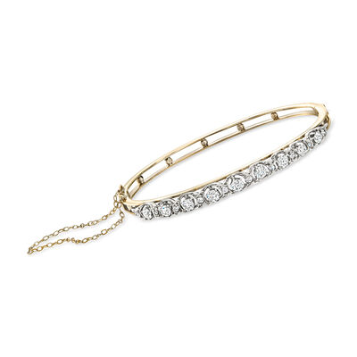C. 1900 Vintage 1.50 ct. t.w. Diamond Bangle Bracelet in Platinum and 10kt Yellow Gold