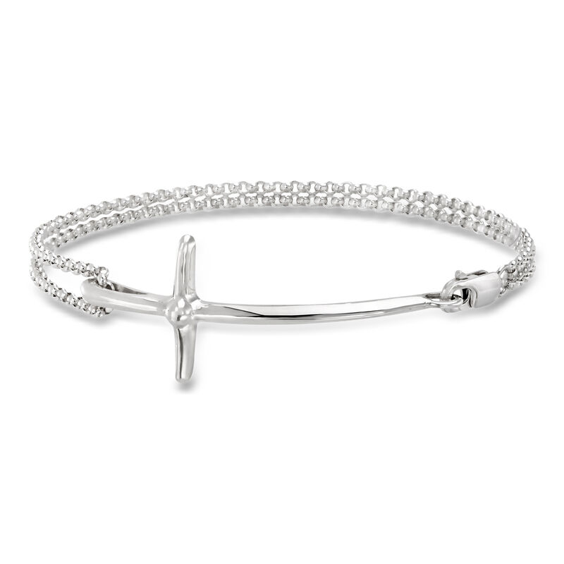 Zina Sterling Silver "Contemporary" Sideways Cross Bracelet. 7.5" image number 0