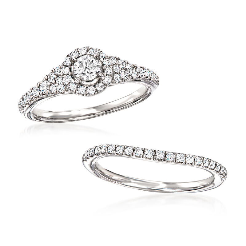 .75 ct. t.w. Diamond Bridal Set: Engagement and Wedding Rings in 14kt White Gold image number 3