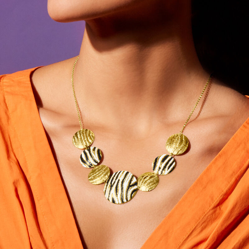 Italian Black and White Enamel Disc Necklace in 18kt Gold Over Sterling. 18&quot; image number 2