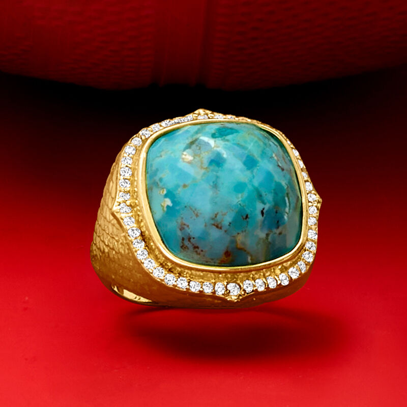 Turquoise and .70 ct. t.w. White Zircon in 18kt Gold Over Sterling image number 4