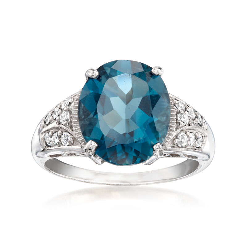 C. 1990 Vintage 5.80 Carat London Blue Topaz Ring with .25 ct. t.w. White Zircons in 10kt White Gold. Size 6.5 image number 0