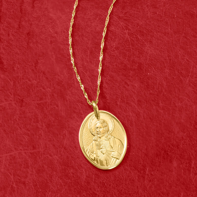 Italian 14kt Yellow Gold Sacred Heart of Jesus Pendant Necklace image number 2