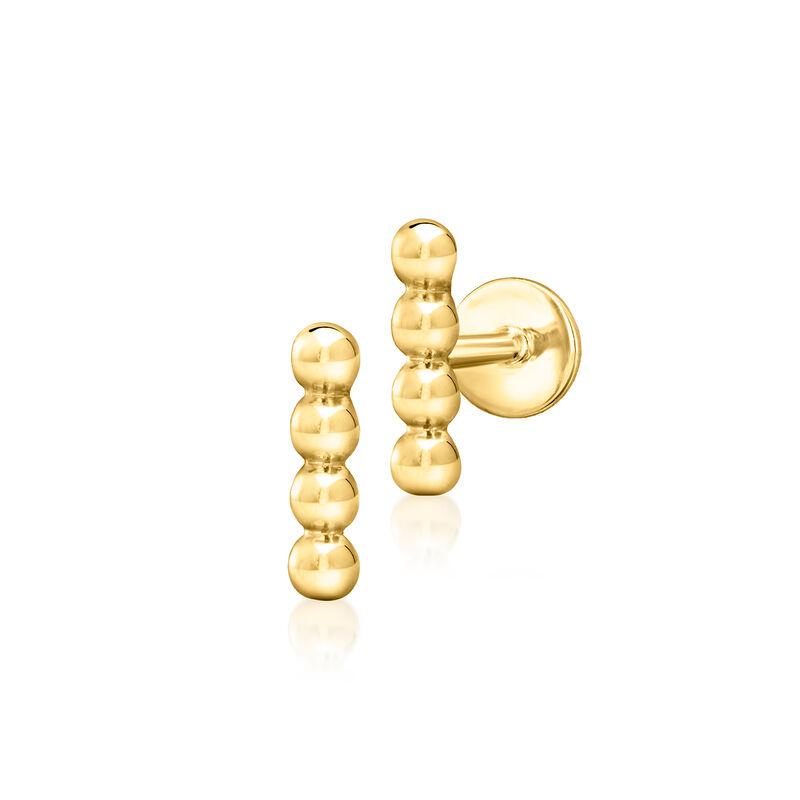 14kt Yellow Gold Beaded Bar Flat-Back Earrings image number 1
