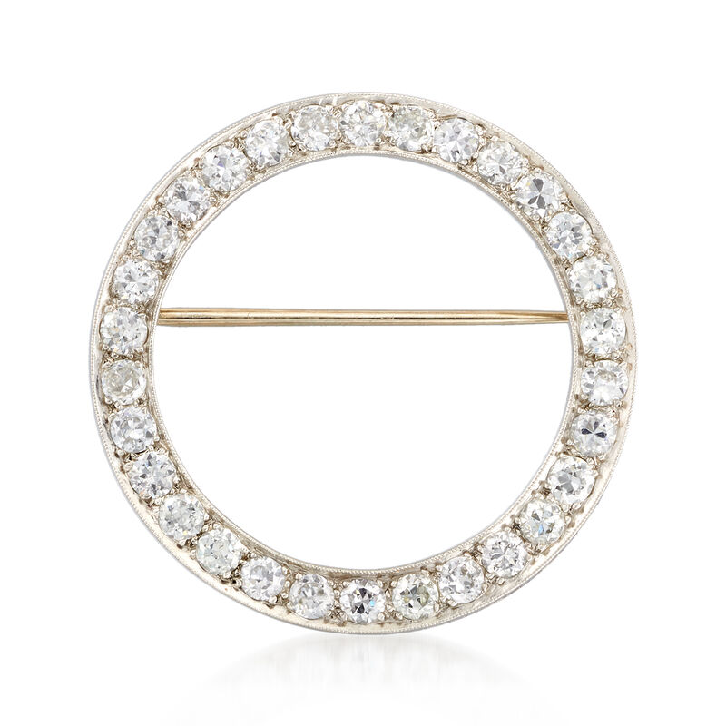 C. 1950 Vintage 3.00 ct. t.w. Diamond Circle Pin in Platinum image number 0