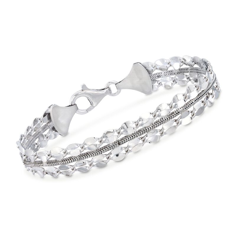 Italian Sterling Silver Mirror-Link and Oval Snake Chain Bracelet image number 0