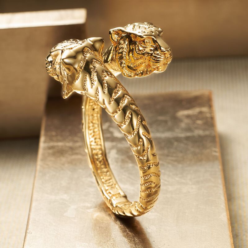 Italian 18kt Gold Over Sterling Silver Tiger Bypass Bangle Bracelet image number 4