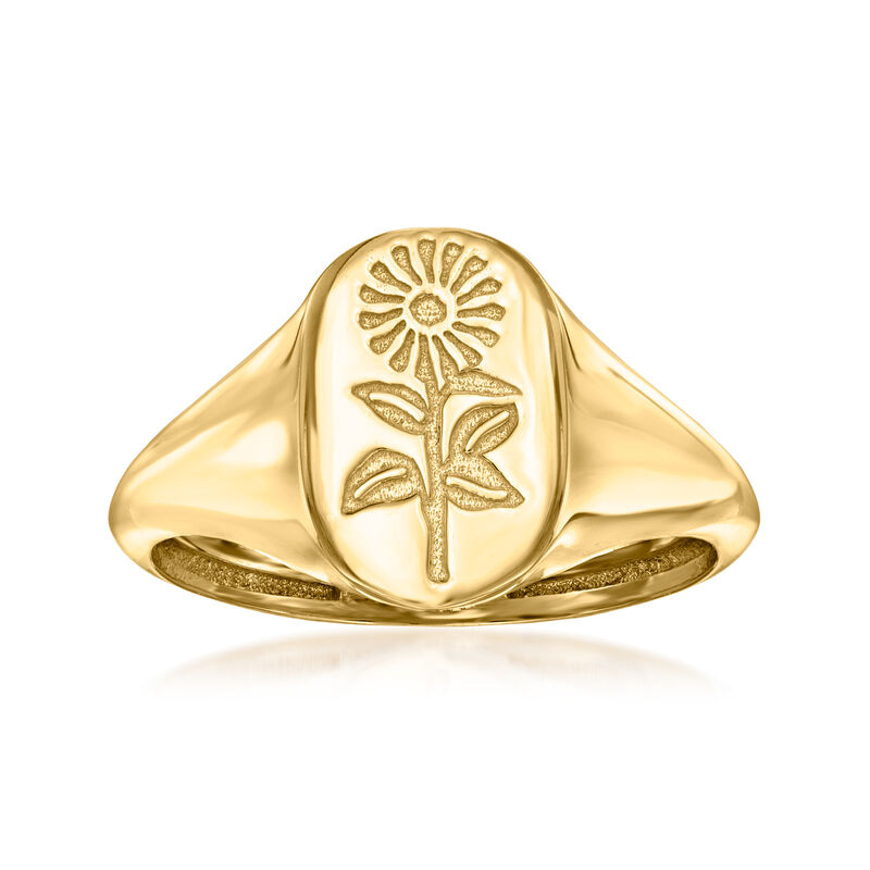 Italian 14kt Yellow Gold Sunflower Signet Ring image number 0