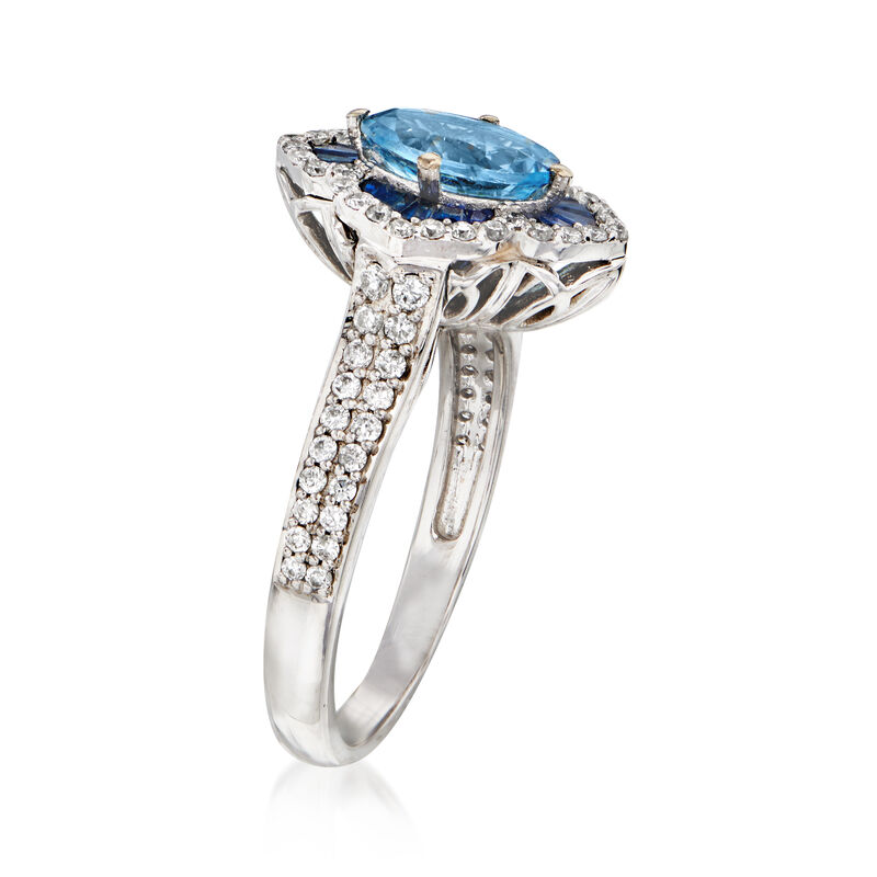 2.10 Carat Aquamarine, .90 ct. t.w. Sapphire and .48 ct. t.w. Diamond Ring in 14kt White Gold image number 2
