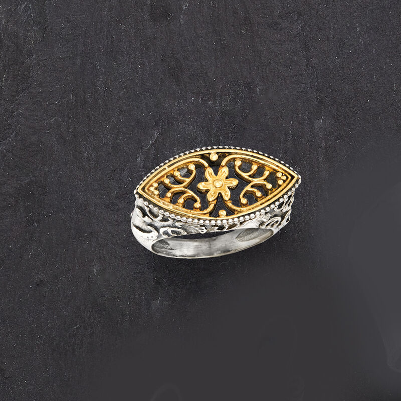 Sterling Silver and 14kt Yellow Gold Floral Filigree Ring image number 4