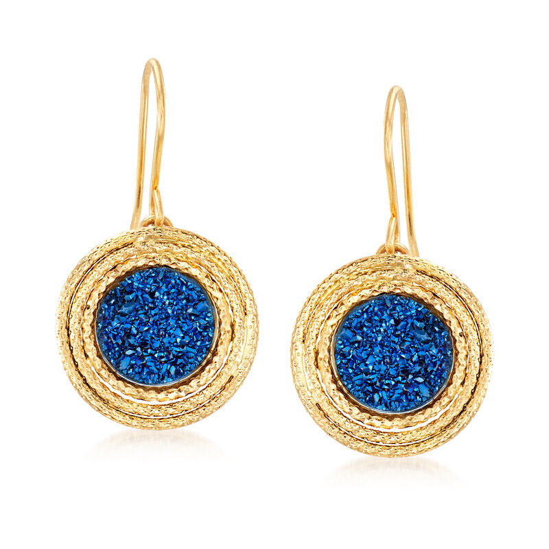 Italian Blue Drusy Earrings in 14kt Yellow Gold image number 0
