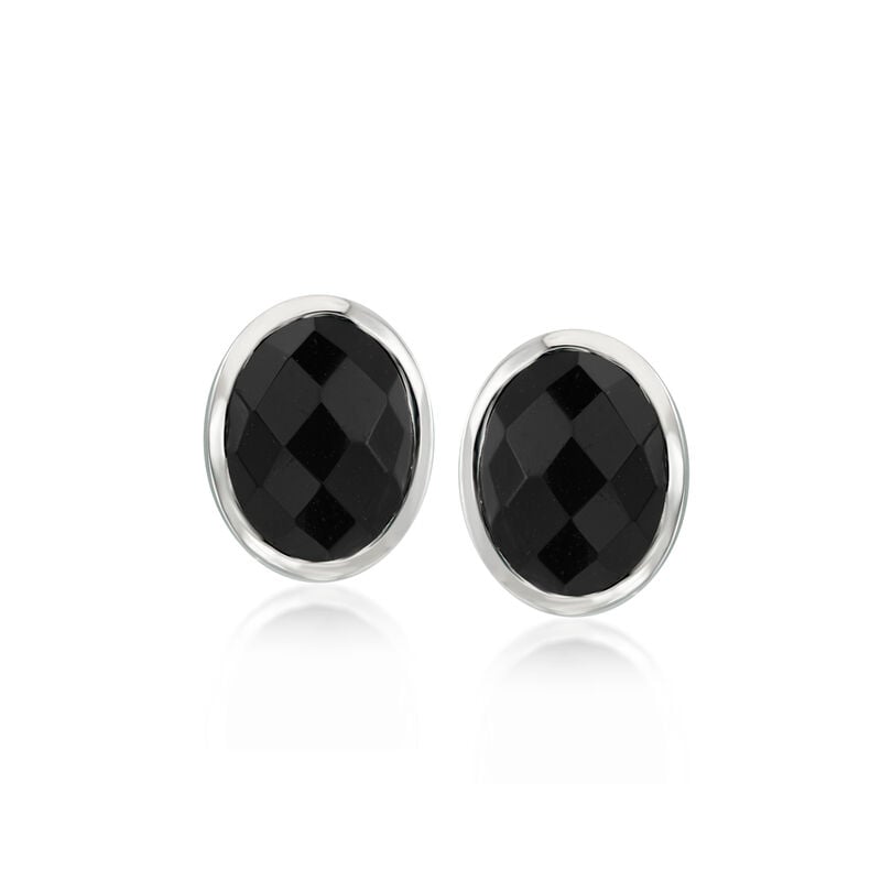 Bezel-Set Onyx Stud Earrings in Sterling Silver image number 0