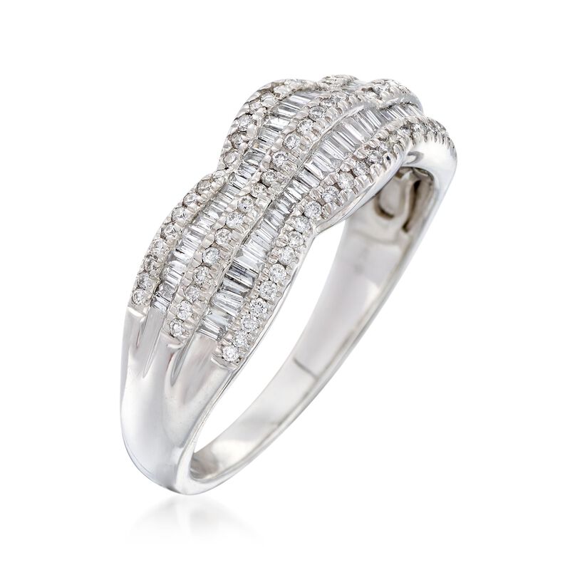.75 ct. t.w. Round and Baguette Diamond Scalloped Ring in 14kt White Gold image number 2