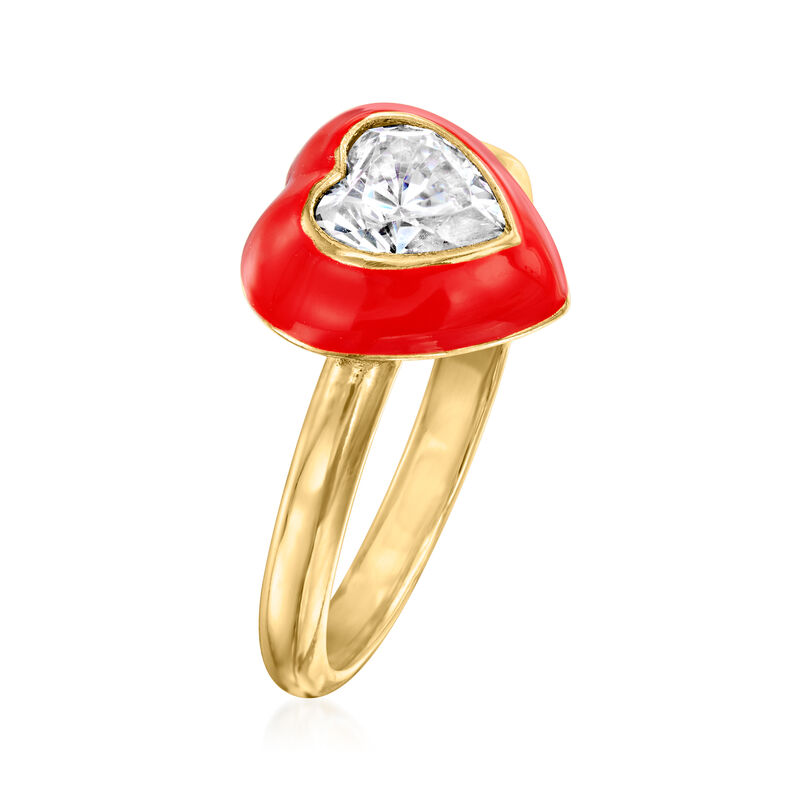 Italian .70 Carat CZ and Red Enamel Heart Ring in 18kt Gold Over Sterling image number 2