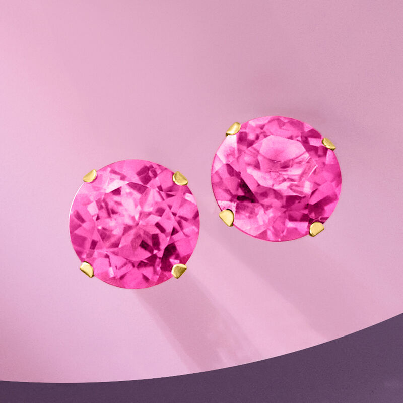 8.70 ct. t.w. Pink Topaz Stud Earrings in 14kt Yellow Gold  image number 5