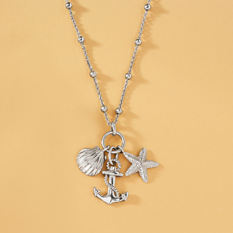 Sterling Silver Coastal Charm Necklace. 18" image number 2
