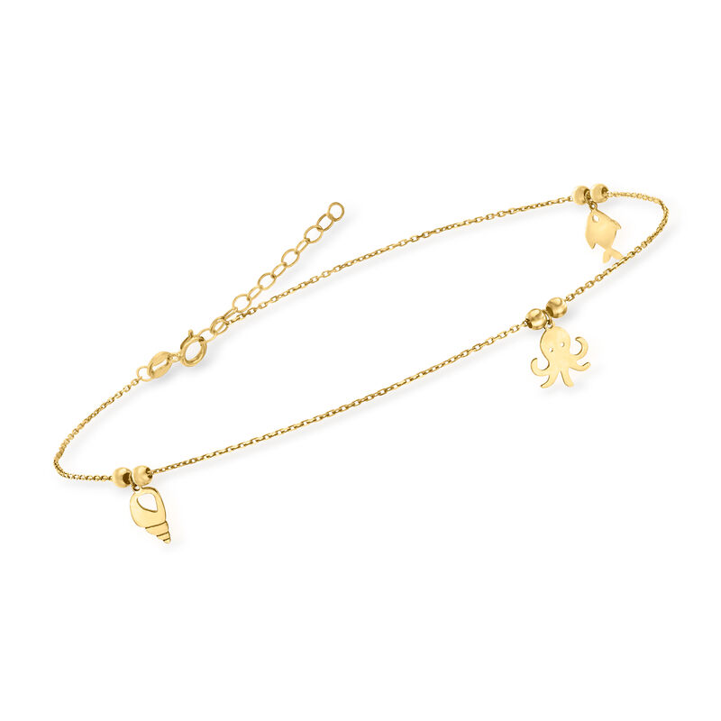 Italian 14kt Yellow Gold Sea Life Charm Anklet. 9&quot; image number 2