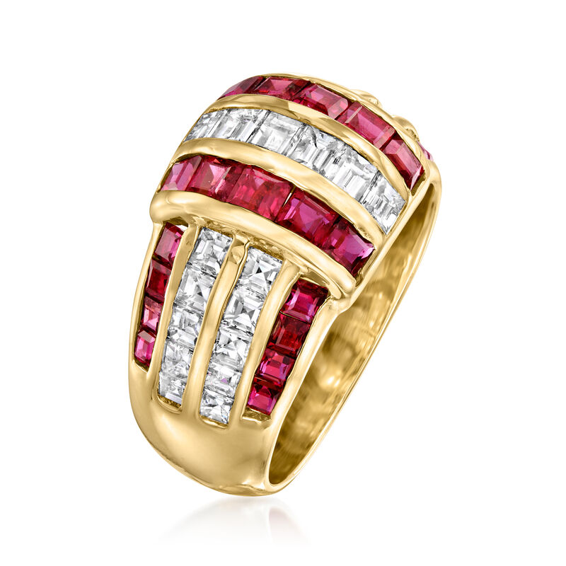 C. 1980 Vintage 2.40 ct. t.w. Ruby and 1.36 ct. t.w. Diamond Striped Ring in 18kt Yellow Gold. Size 5 image number 2
