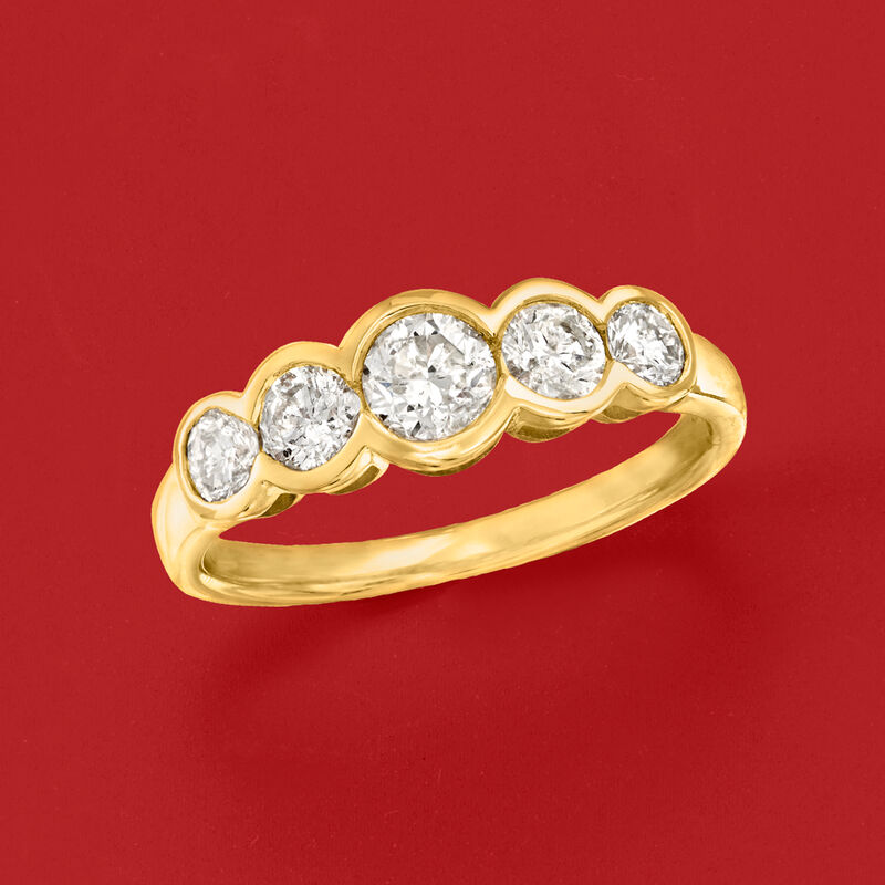 1.00 ct. t.w. Bezel-Set Diamond Five-Stone Ring in 14kt Yellow Gold image number 3