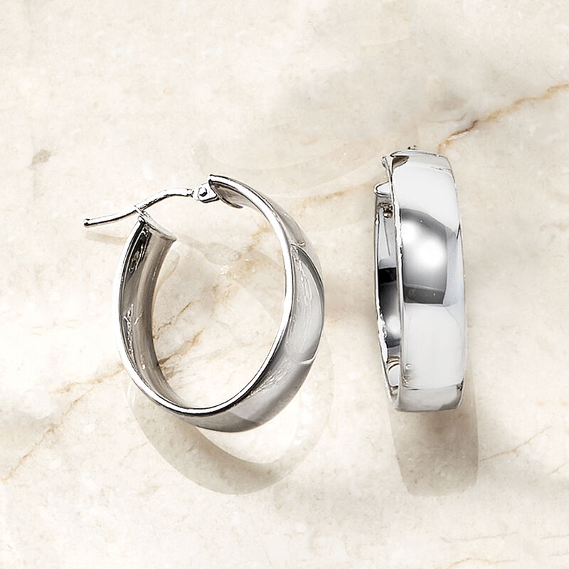 Italian 14kt White Gold Oval Hoop Earrings. 1" image number 3