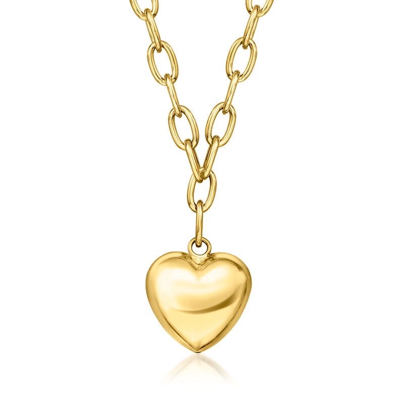 Italian 14kt Yellow Gold-Plated Heart Cable-Chain Necklace. 18" image number 1