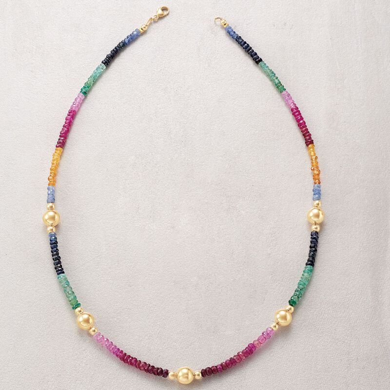 34.50 ct. t.w. Multi-Stone Bead Necklace with 14kt Yellow Gold image number 2