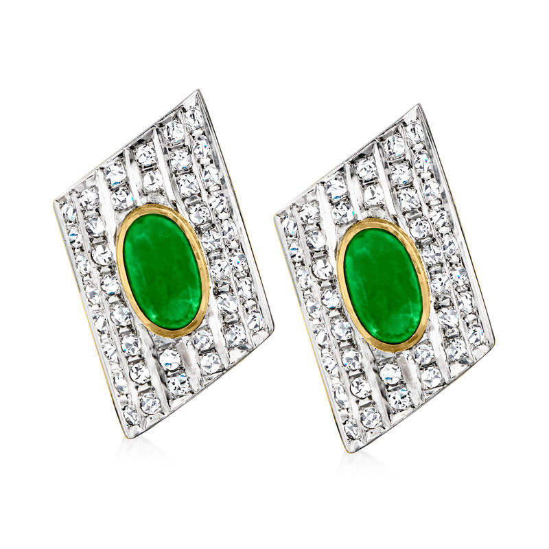 C. 1980 Vintage Jade and 1.00 ct. t.w. Diamond Geometric Earrings in 18kt Two-Tone Gold image number 0